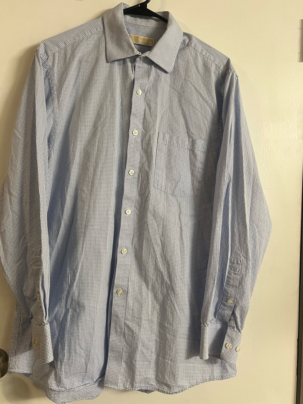 Michael Kors Men's Light Blue Micro-Check Dress Shirt